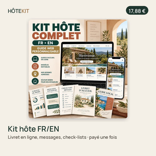 Kit hôte FR/EN HôteKit : livret en ligne, messages voyageurs, check-lists